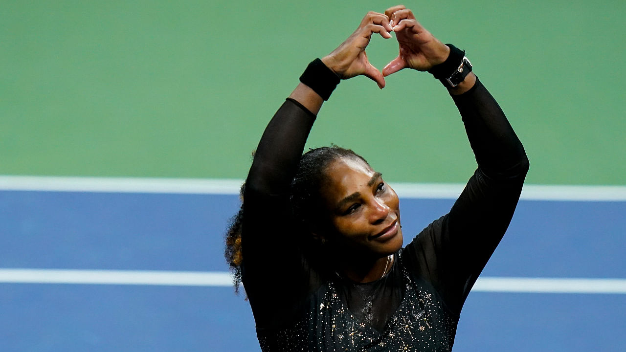 Serena Williams gestures to fans after her exit from the US Open, September 02, 2022. Credit: AP/PTI Photo