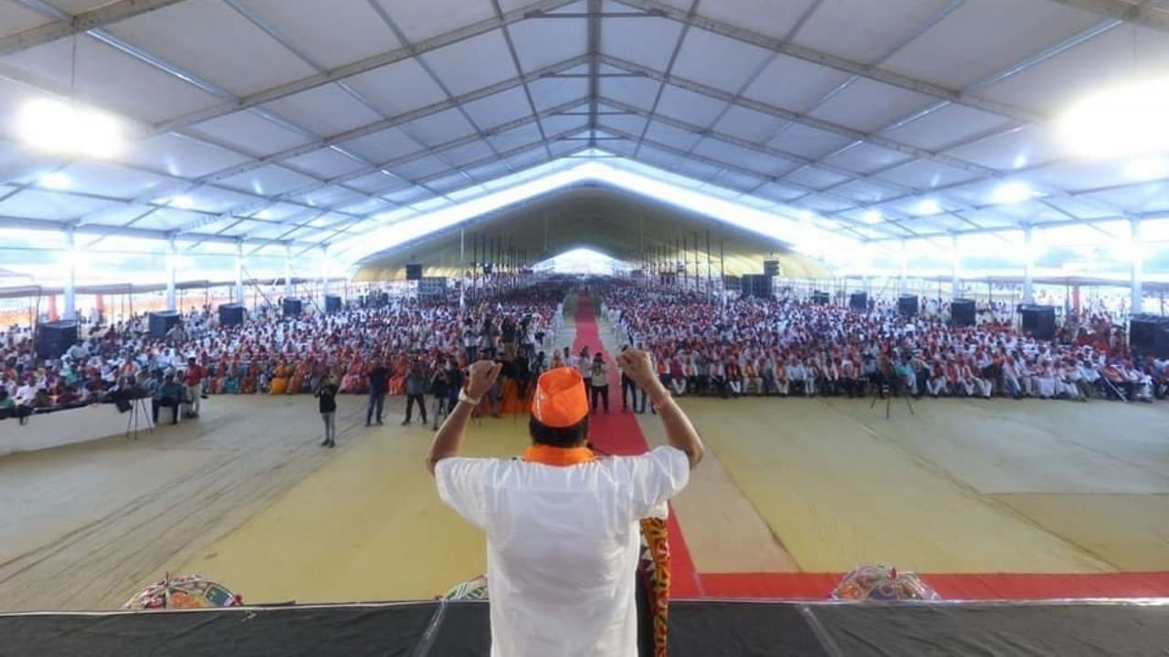 Gujarat BJP chief C R Patil addressed party workers and met leaders of various communities and sectors in Bhavnagar city in the 'One district One Day' programme, September 4, 2022. Credit: IANS Photo