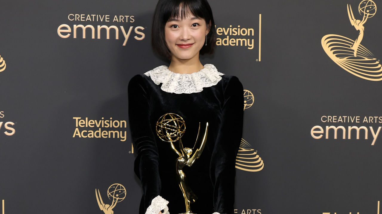Lee You-mi, winner of the Outstanding Guest Actress in a Drama Series award for ‘Squid Game,’ attends the 2022 Creative Arts Emmys in Los Angeles, September 4, 2022. Credit: AFP Photo