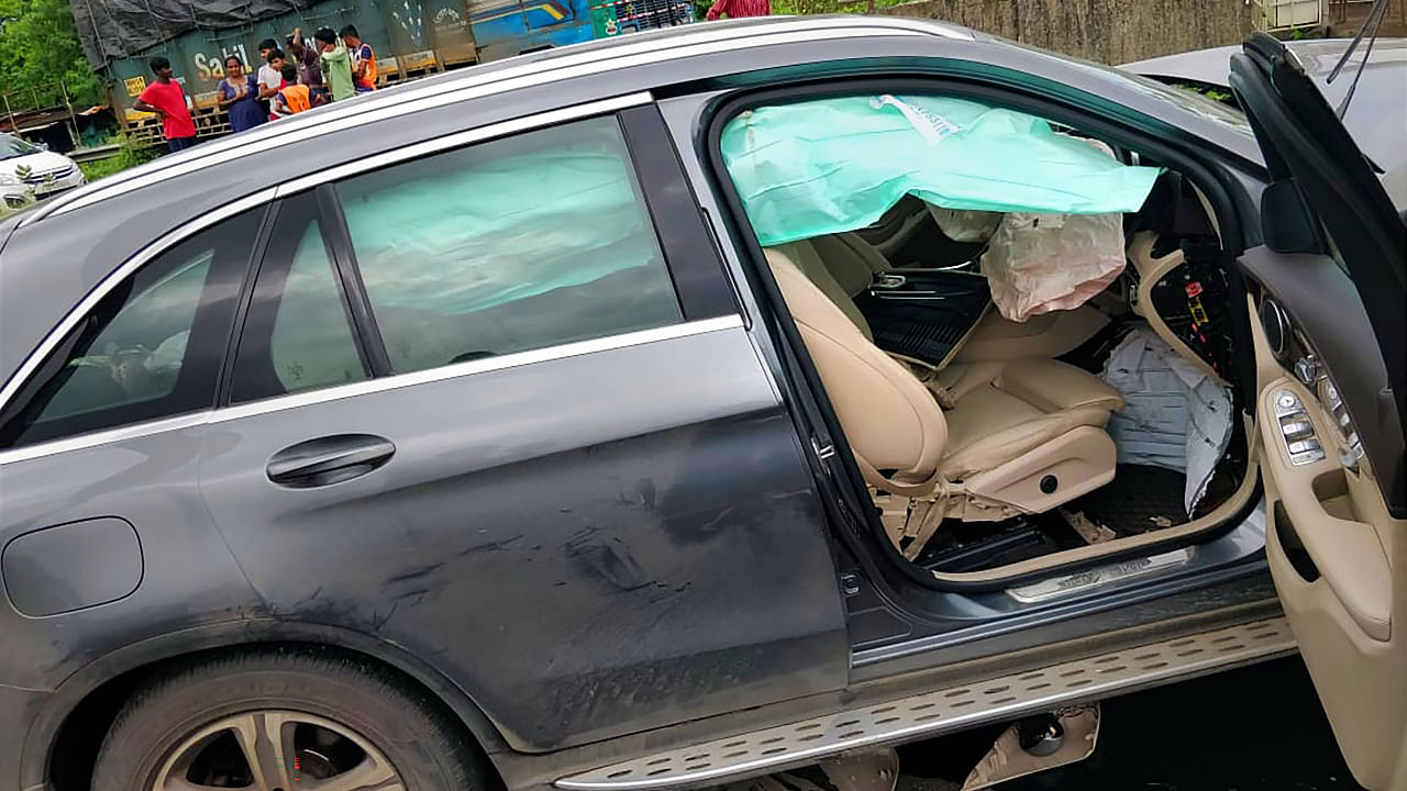 The wreckage of the Mercedes car Cyrus Mistry was travelling. Credit: PTI Photo