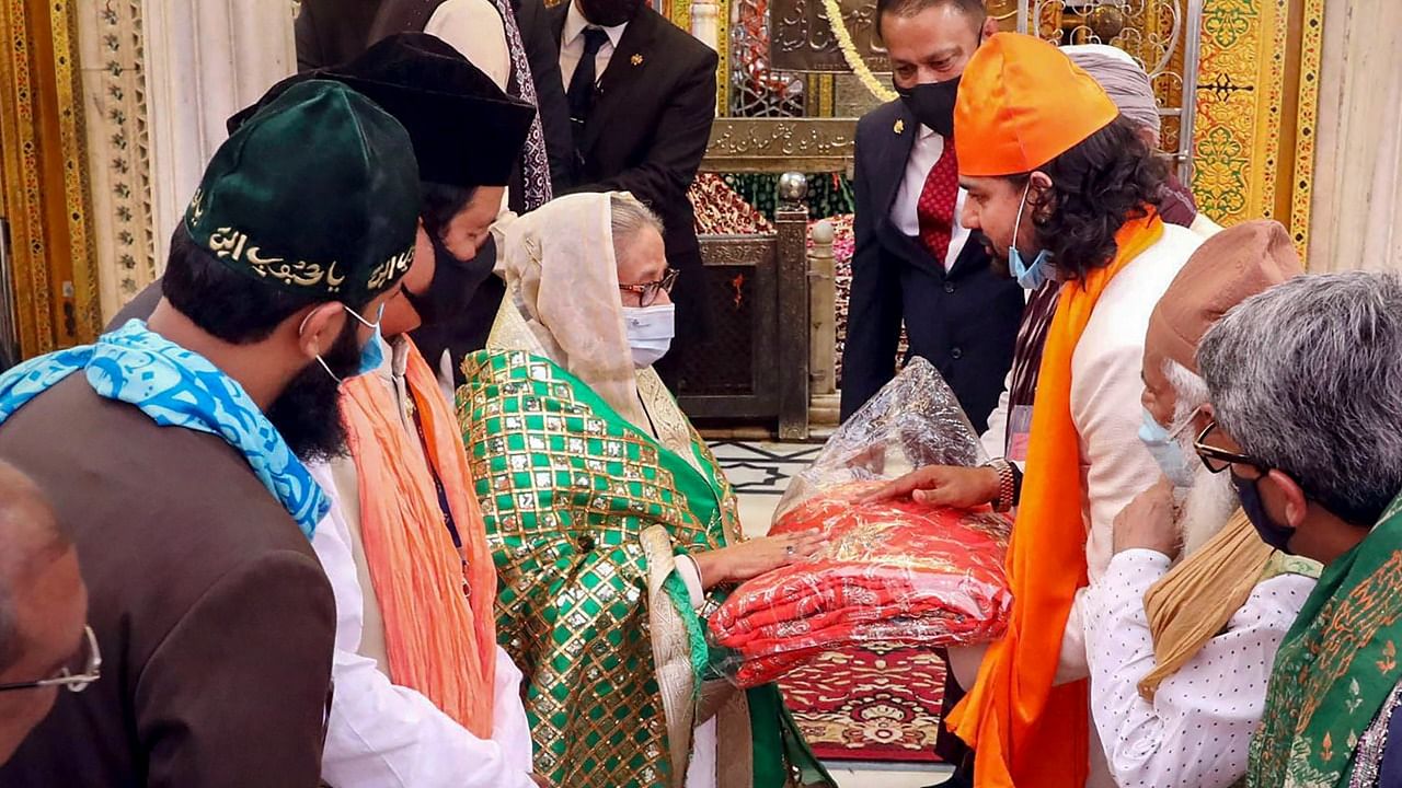 Prime Minister of Bangladesh Sheikh Hasina during her visit to Hazrat Nizamuddin Aulia Dargah. Credit: PTI Photo