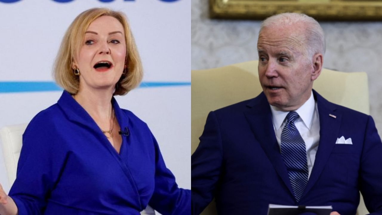 Liz Truss, Joe Biden. Credit: Reuters