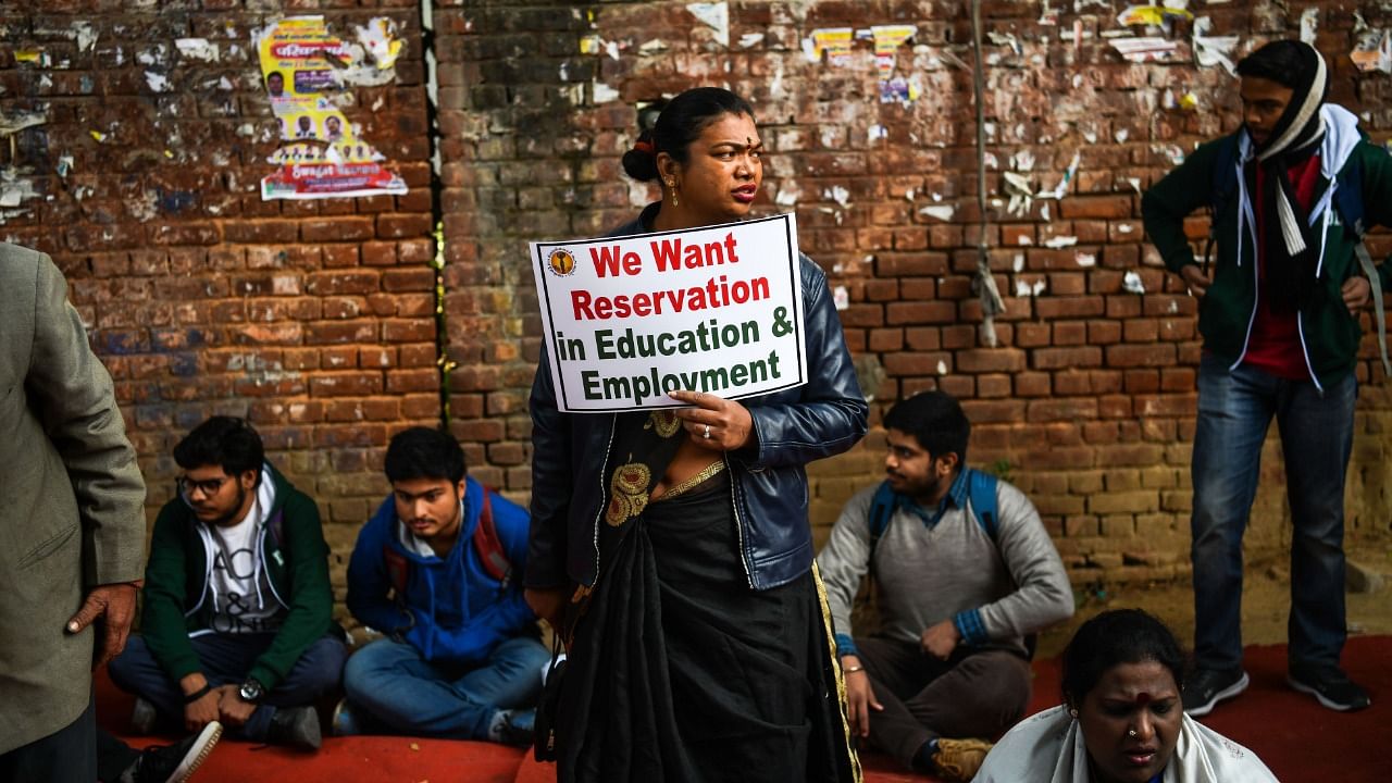 Members of the Indian transgender community protest against the Transgender Persons (Protection of Rights) Bill in New Delhi. Credit: AFP Photo