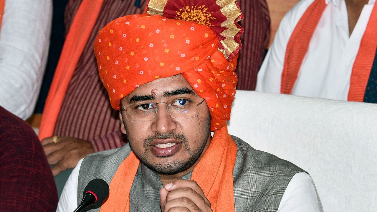 Bharatiya Janata Yuva Morcha (BJYM) National President Tejasvi Surya. Credit: PTI Photo