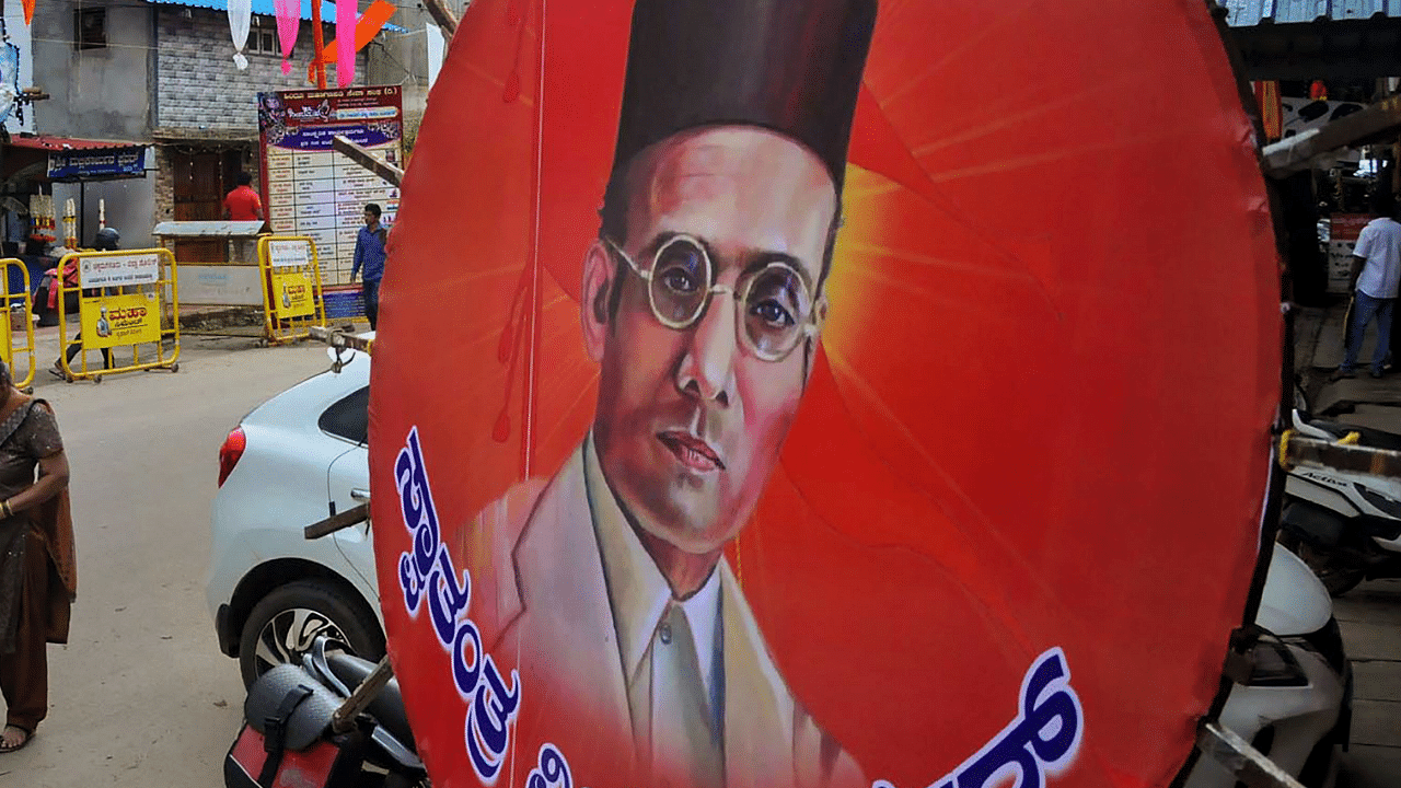 Savarkar poster in Chikmagalur. Credit: PTI Photo