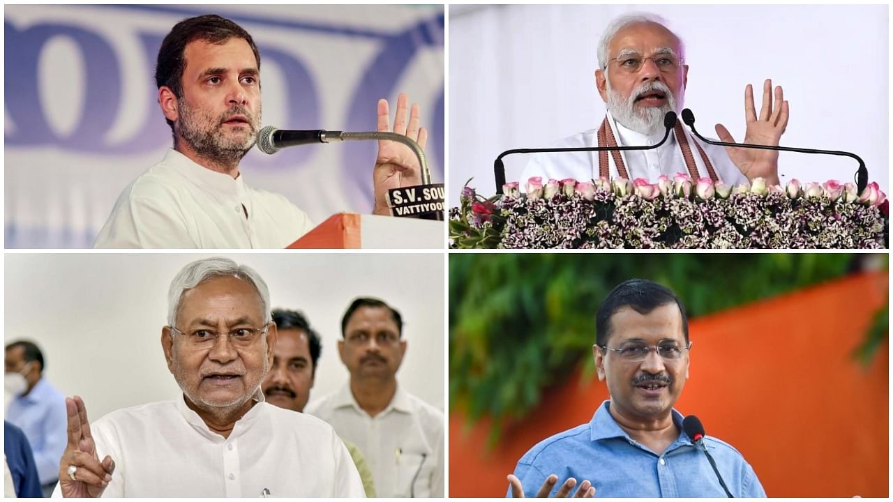 Congress leader Rahul Gandhi (Top Left), Prime Minister Narendra Modi (Top Right), Bihar CM Nitish Kumar (Bottom Left) and Delhi CM Arvind Kejriwal (Bottom Right). Credit: PTI Photos