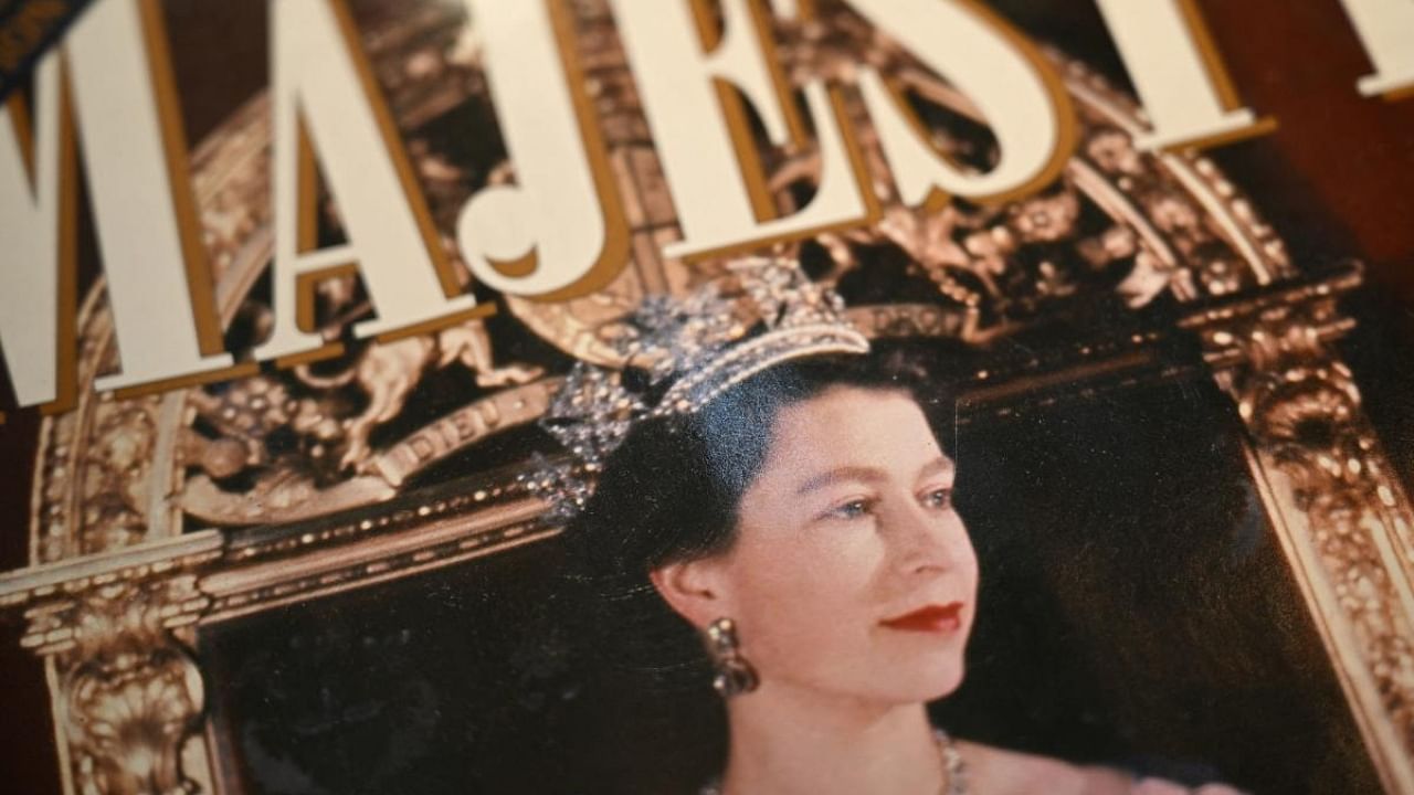 Commemorative items of the rein of Queen Elizabeth II are on display at the Rose Tree Cottage English Tea Room and "village shop" in Pasadena, California following the death of Queen Elizabeth II on September 8, 2022.. Credit: AFP Photo