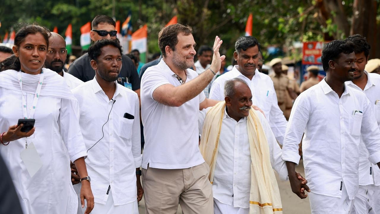 Congress leader Rahul Gandhi during the third consecutive day of 'Bharat Jodo Yatra', in Kanyakumari on Friday, Sept. 09, 2022. Credit: IANS Photo