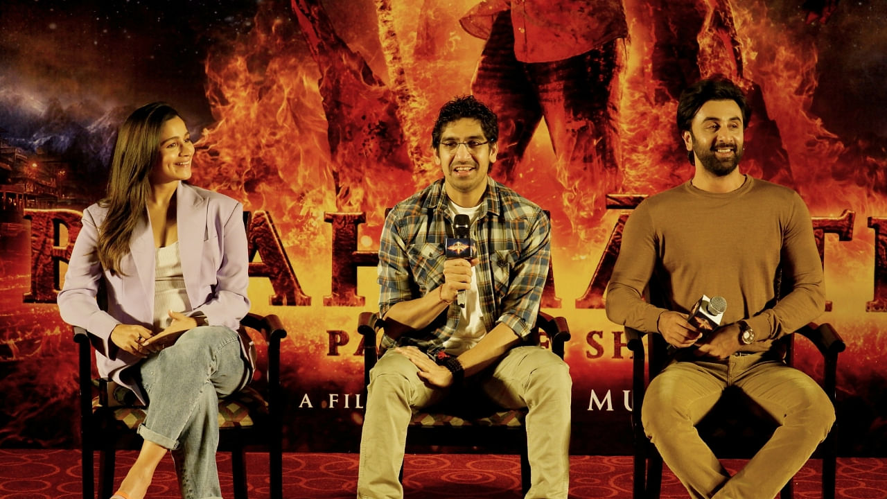 Bollywood film director Ayan Mukherji with actor Ranbir Kapoor and actress Alia Bhatt during a press conference to promote their upcoming film 'Brahmastra'. Credit: IANS Photo