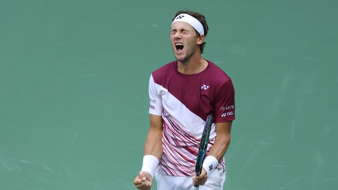 Casper Ruud of Norway celebrates after defeating Karen Khachanov during their Men’s Singles Semifinal match on Day Twelve of the 2022 US Open at USTA Billie Jean King National Tennis Center on September 09, 2022 in the Flushing neighborhood of the Queens borough of New York City. Credit: AFP Photo