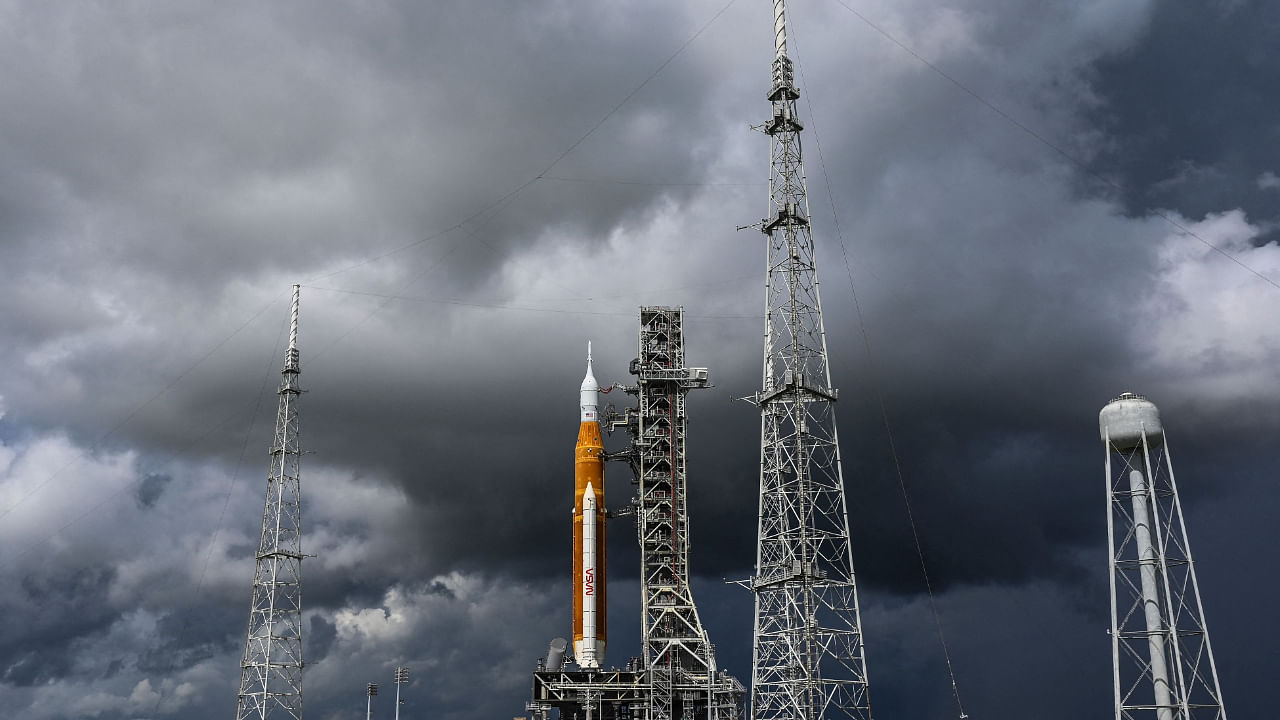 The Artemis I unmanned lunar rocket sits on the launch pad at the Kennedy Space Center, September 2, 2022. Credit: AFP File Photo