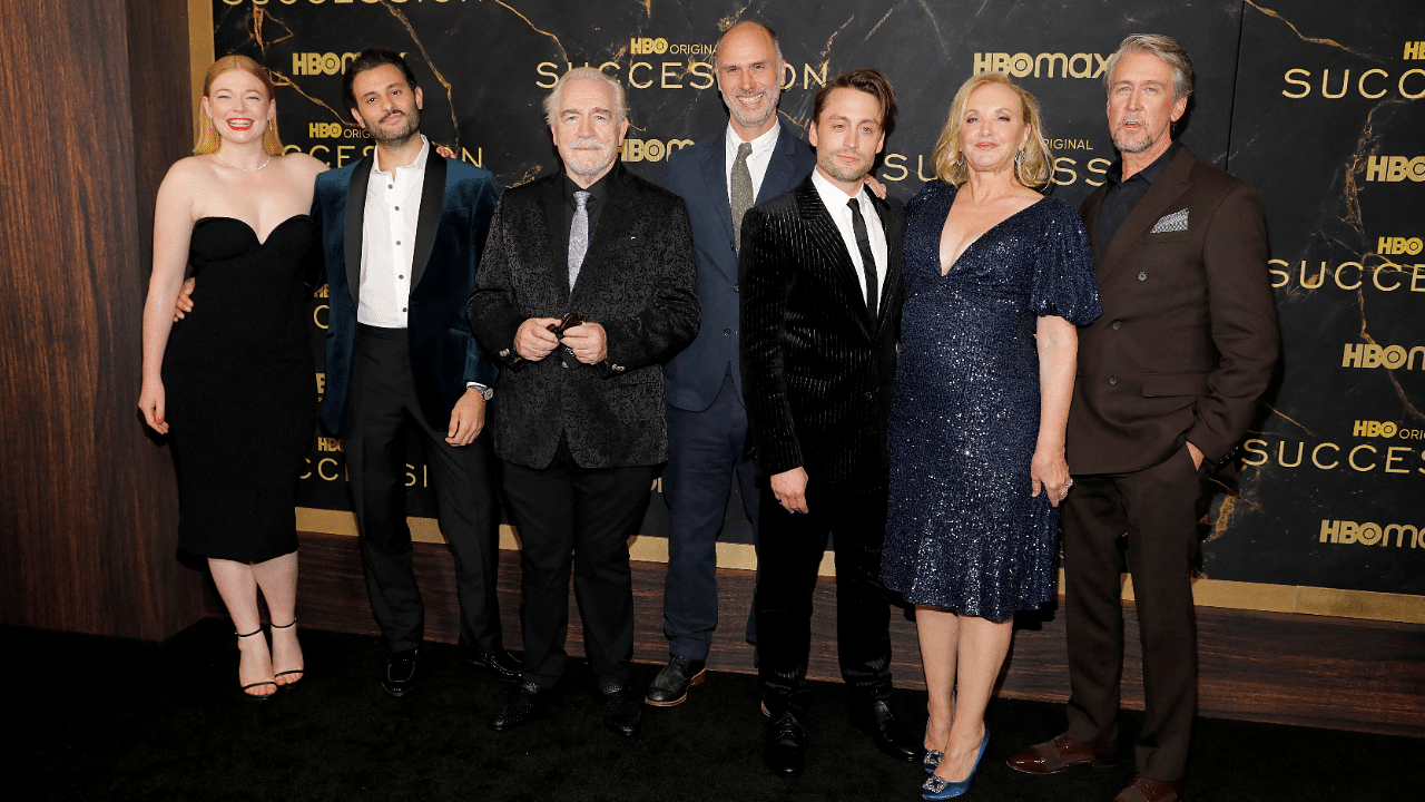 Sarah Snook, Arian Moayed, Brian Cox, Jesse Armstrong, Kieran Culkin, J. Smith-Cameron and Alan Ruck pose while attending the premiere of the third season of "Succession". Credit: Reuters Photo