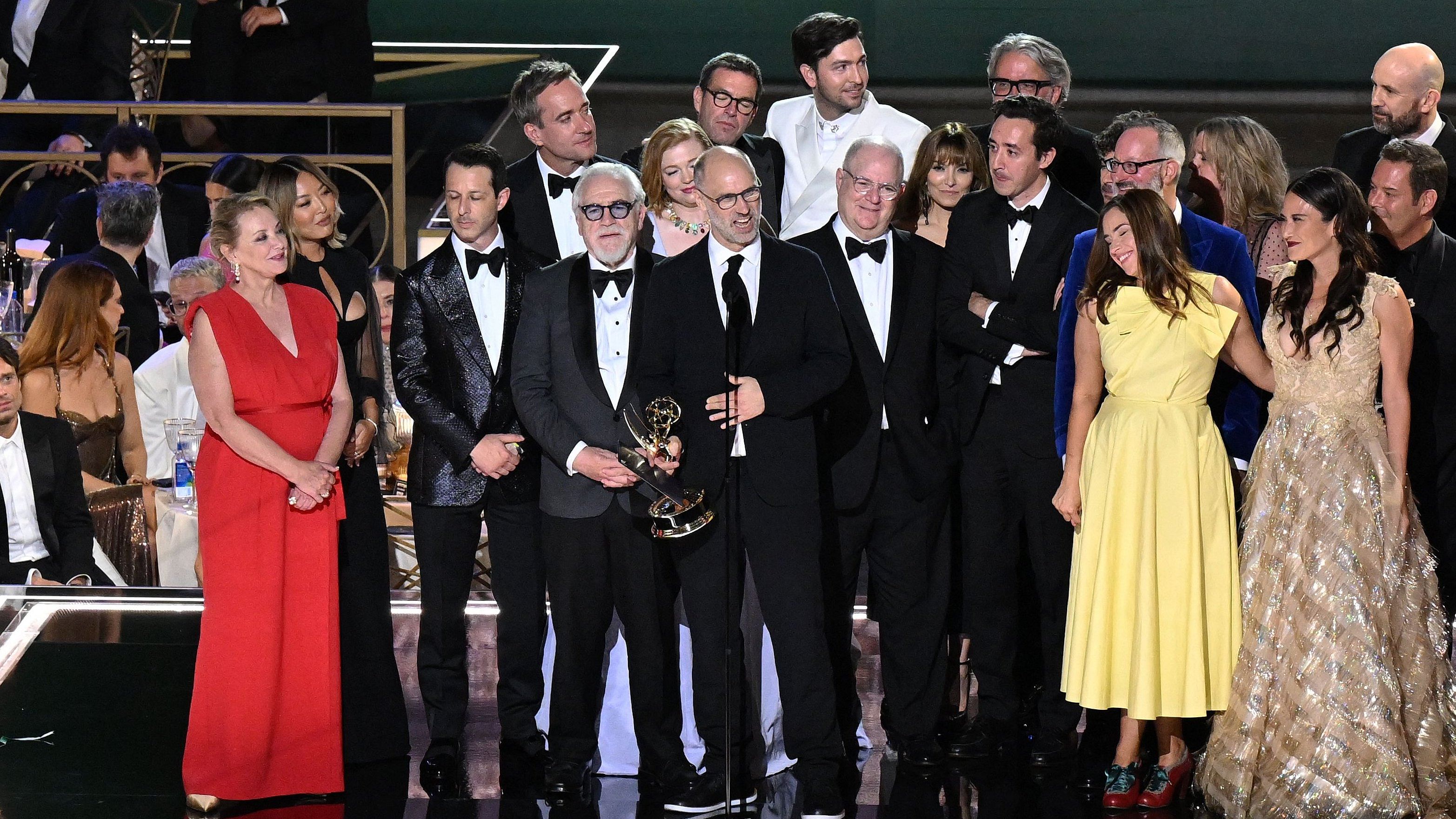 British screenwriter Jesse Armstrong (C) accepts the award for Outstanding Drama Series for 'Succession' onstage during the 74th Emmy Awards at the Microsoft Theater in Los Angeles. Credit: AFP Photo