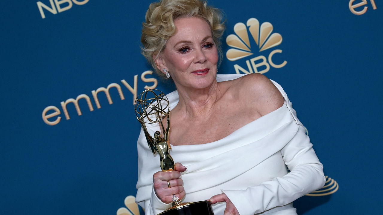 Jean Smart holds her Emmy for Outstanding Lead Actress In A Comedy Series for 'Hacks' at the 74th Primetime Emmy Awards, September 12, 2022. Credit: Reuters Photo