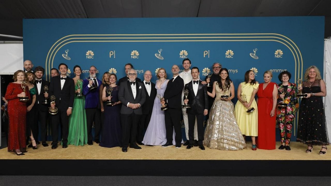 Cast and Crew of Succession, winners of Outstanding Drama Series, pose in the press room during the 74th Primetime Emmys at Microsoft Theater on September 12, 2022 in Los Angeles, California. Credit: AFP Photo