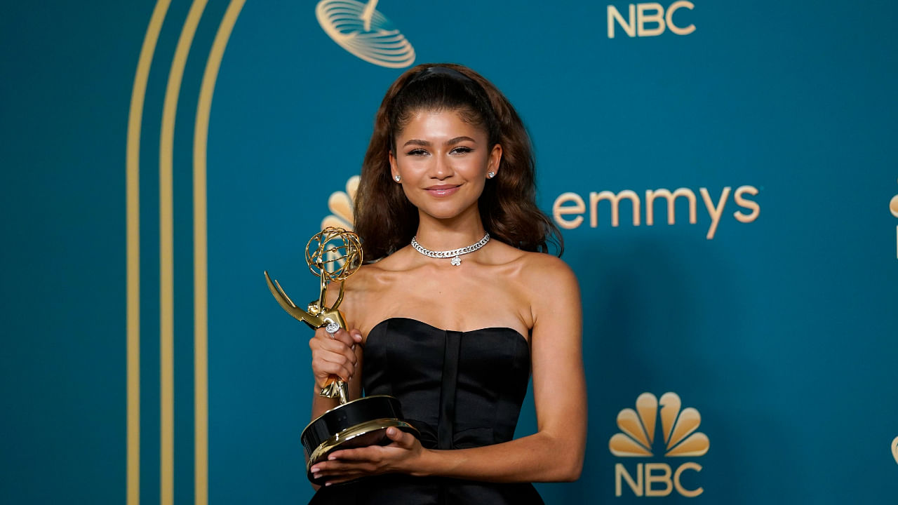 Zendaya, winner of the Emmy for outstanding lead actress in a drama series for 'Euphoria', poses in the press room, September 12, 2022. Credit: AP/PTI Photo