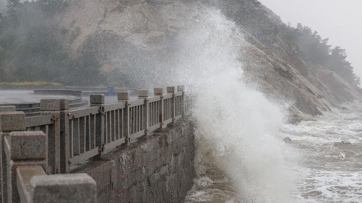 Waves generated by Typhoon Muifa break along the coast in Lianyungang in China's eastern Jiangsu province. Credit: AFP Photo