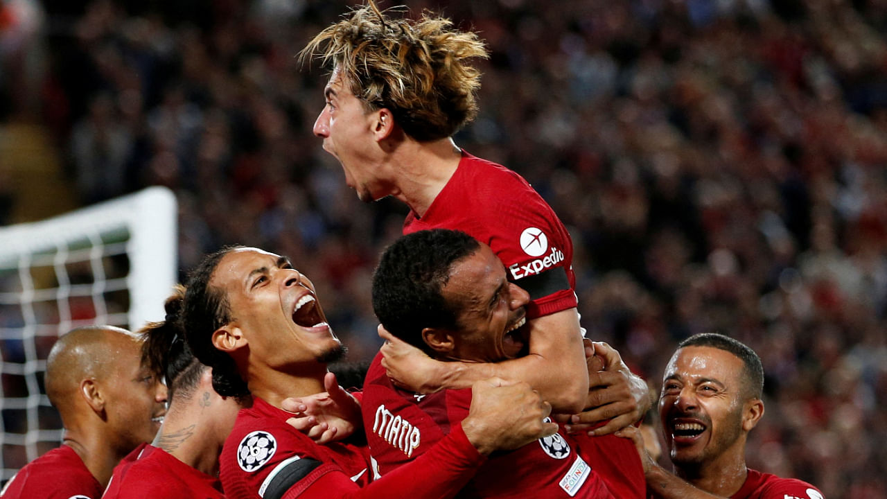 Liverpool's Joel Matip celebrates scoring their second goal with teammates Action. Credit: Reuters File Photo