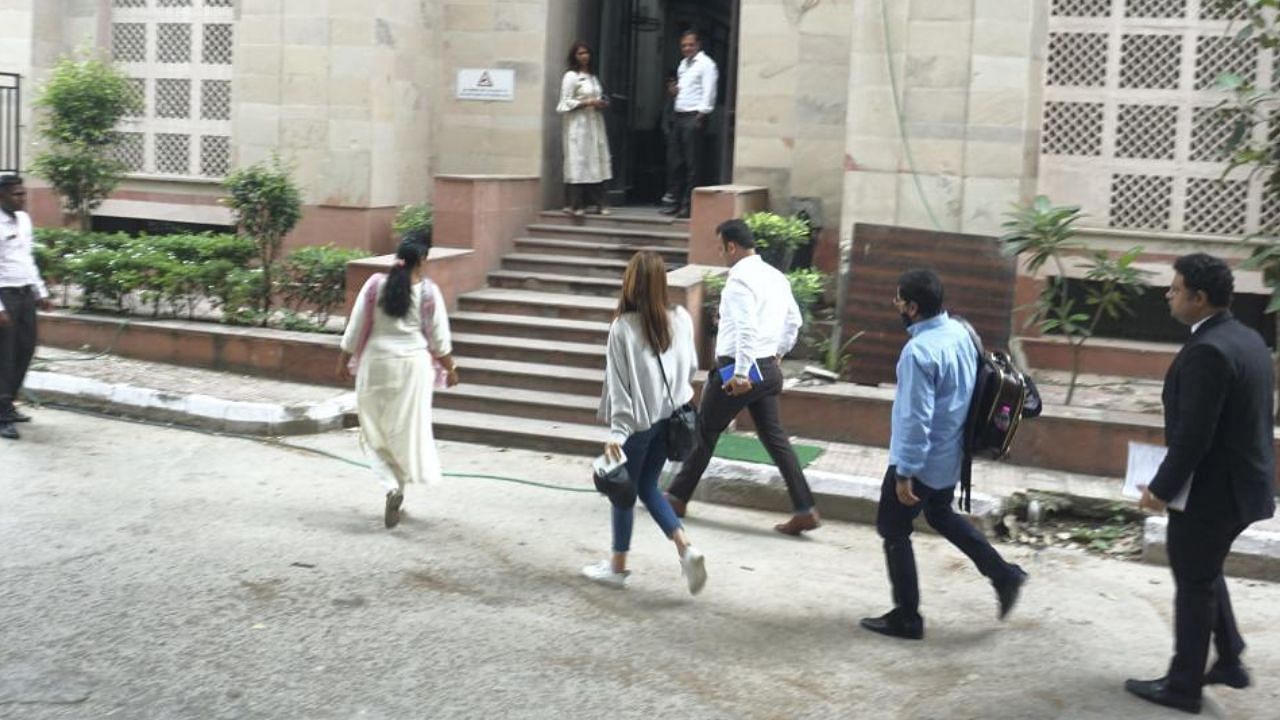 Bollywood actress Jacqueline Fernandez arrives in Economic Wings Office (EWC) in a multi-crore money laundering case linked to alleged conman Sukesh Chandrashekhar and others, in New Delhi. Credit: PTI Photo