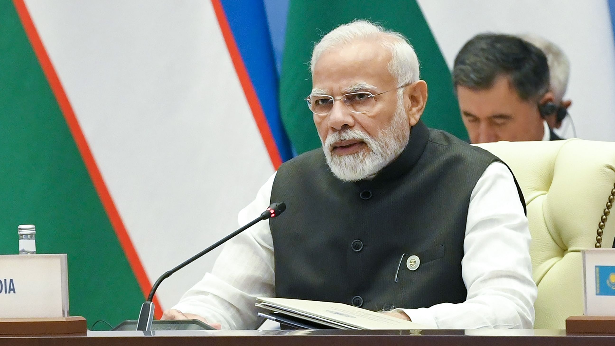 PM Modi at SCO Summit in Uzbekistan. Credit: PTI Photo