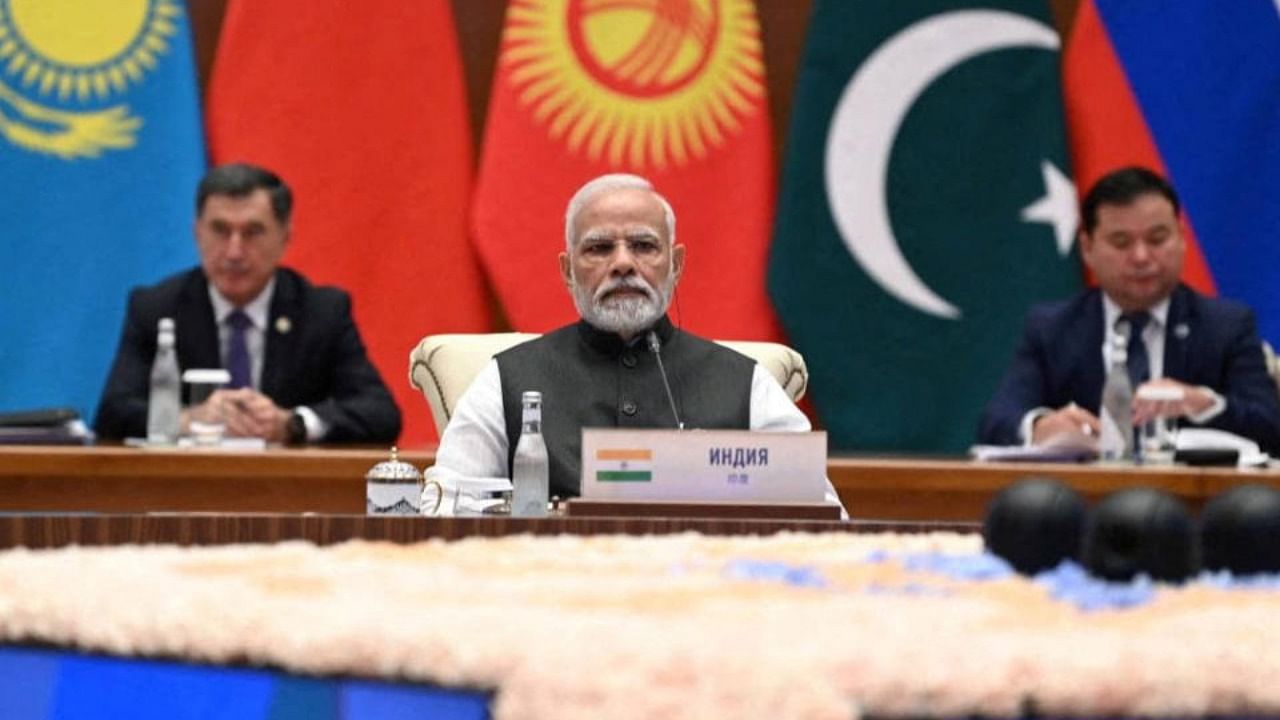 Prime Minister Narendra Modi attends a meeting of heads of the Shanghai Cooperation Organisation (SCO) member states at a summit in Samarkand, Uzbekistan September 16, 2022. Credit: Reuters Photo