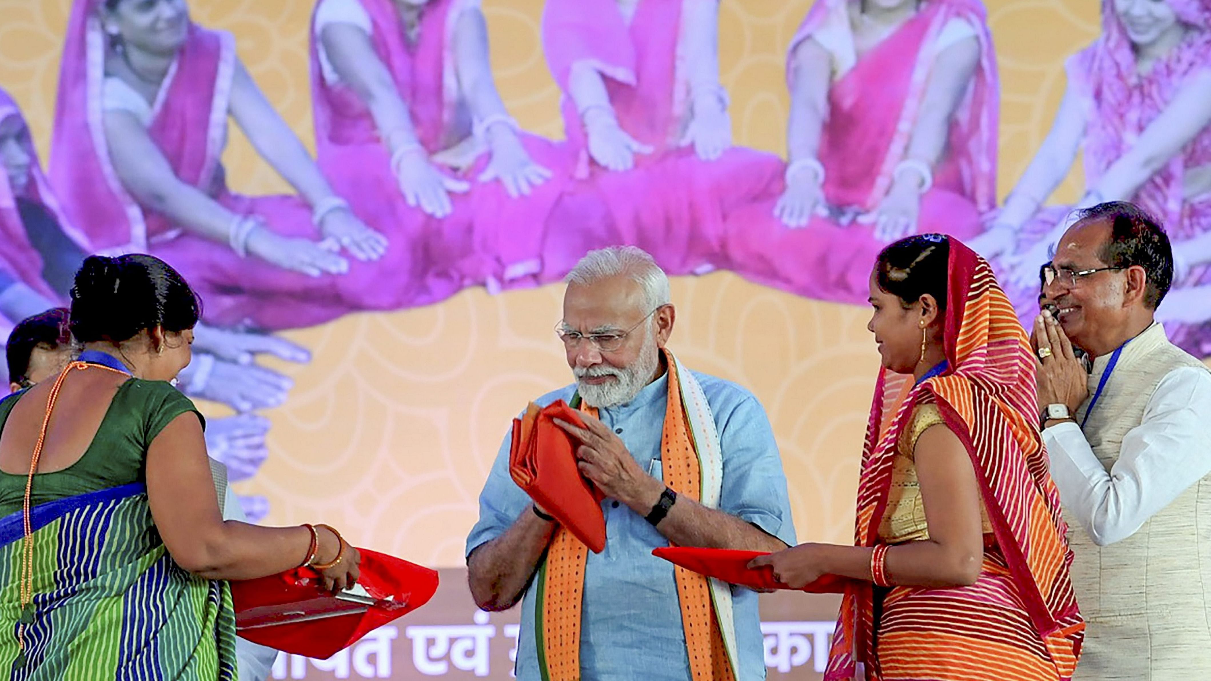 “In the New India, women are flying their flags high from Panchayat Bhavan to Rashtrapati Bhavan,” the PM said. Credit: PTI Photo