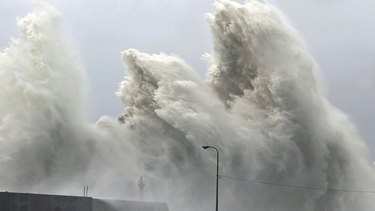 High waves triggered by Typhoon Nanmadol are seen at a fishing port in Aki. Credit: Reuters Photo