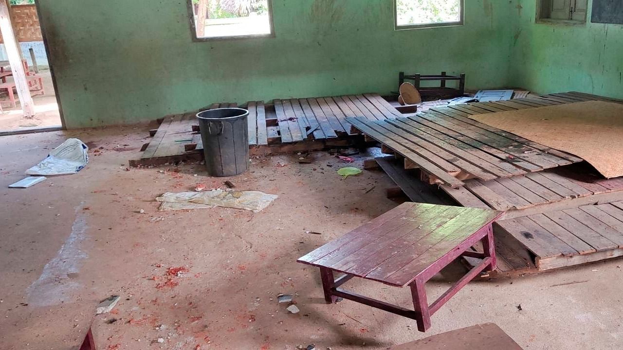 A local school is hit by a Myanmar military air attack. Credit: Reuters Photo