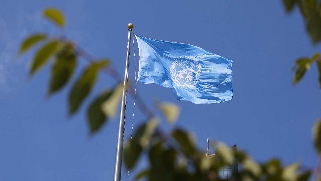 The United Nations (UN) flag flies ahead of the 77th session of the United Nations General Assembly. Credit: AFP Photo