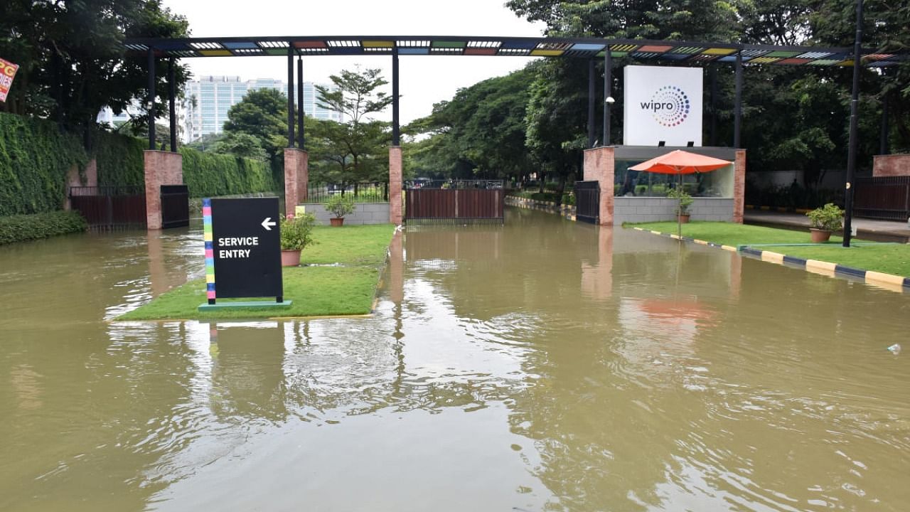 Wipro’s Sarjapur Road campus, one of several offices and houses affected by the recent floods. Credit: DH Photo