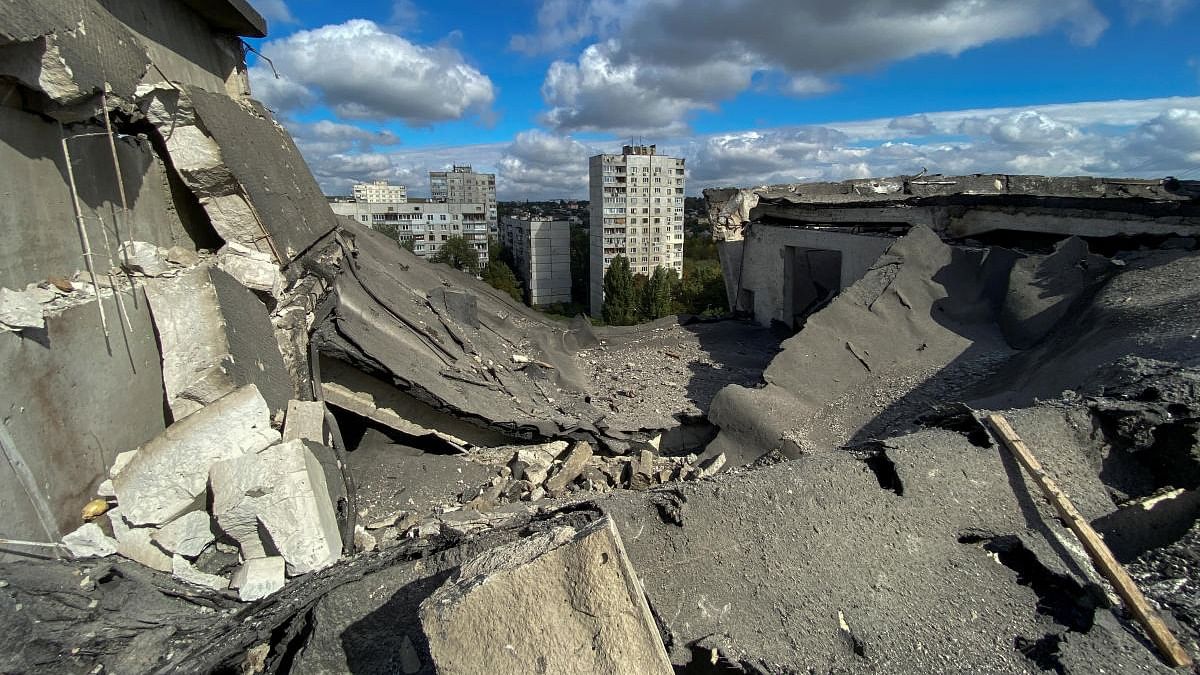 A view shows a residential building damaged by a Russian missile strike, amid Russia's attack on Ukraine, in Kharkiv. Credit: Reuters Photo