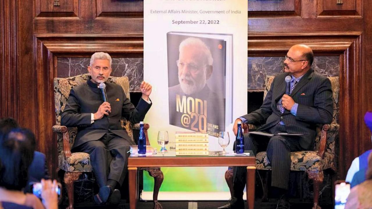 External Affairs Minister S Jaishankar during a discussion on the book 'Modi@20: Dreams Meet Delivery', in New York, USA. Credit: PTI Photo