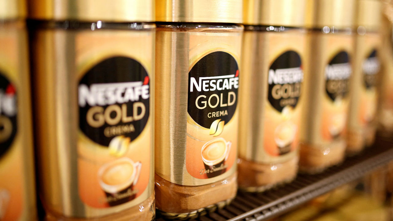 Jars of Nescafe Gold coffee by Nestle are pictured in the supermarket of Nestle headquarters in Vevey, Switzerland, February 13, 2020. Credit: Reuters File Photo