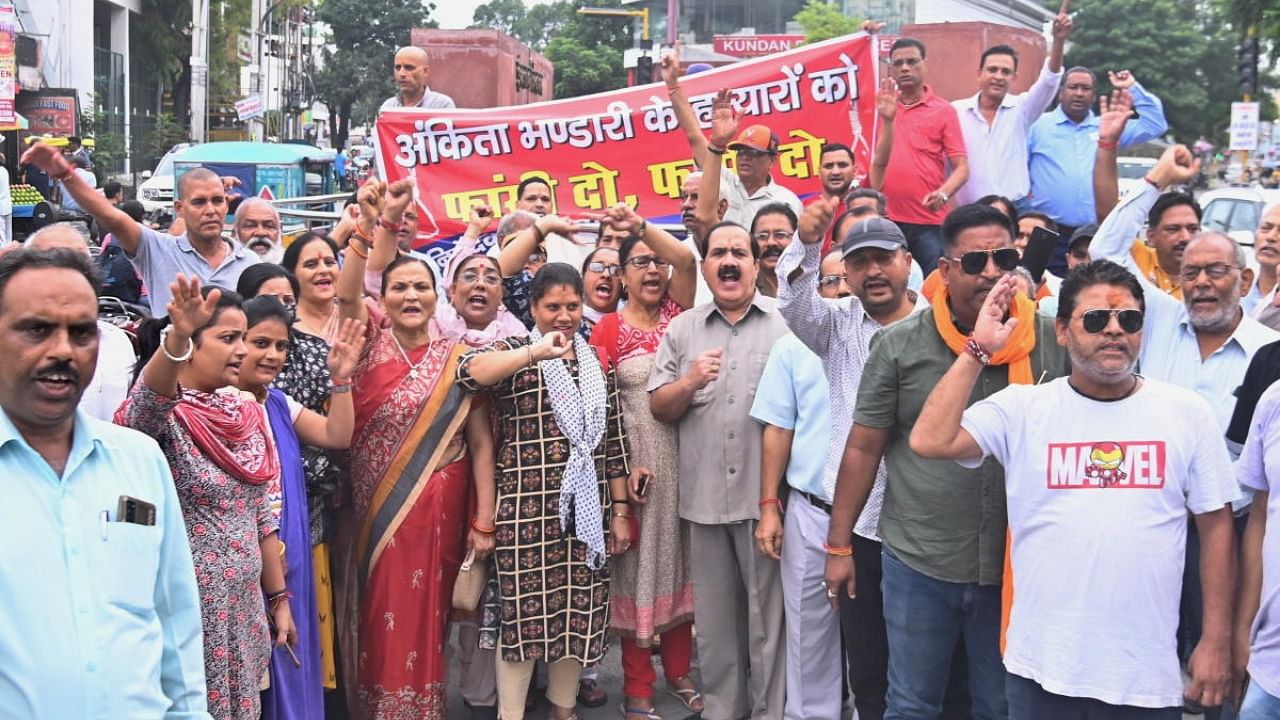 Protest over Ankita murder case, in Haridwar. Credit: PTI Photo