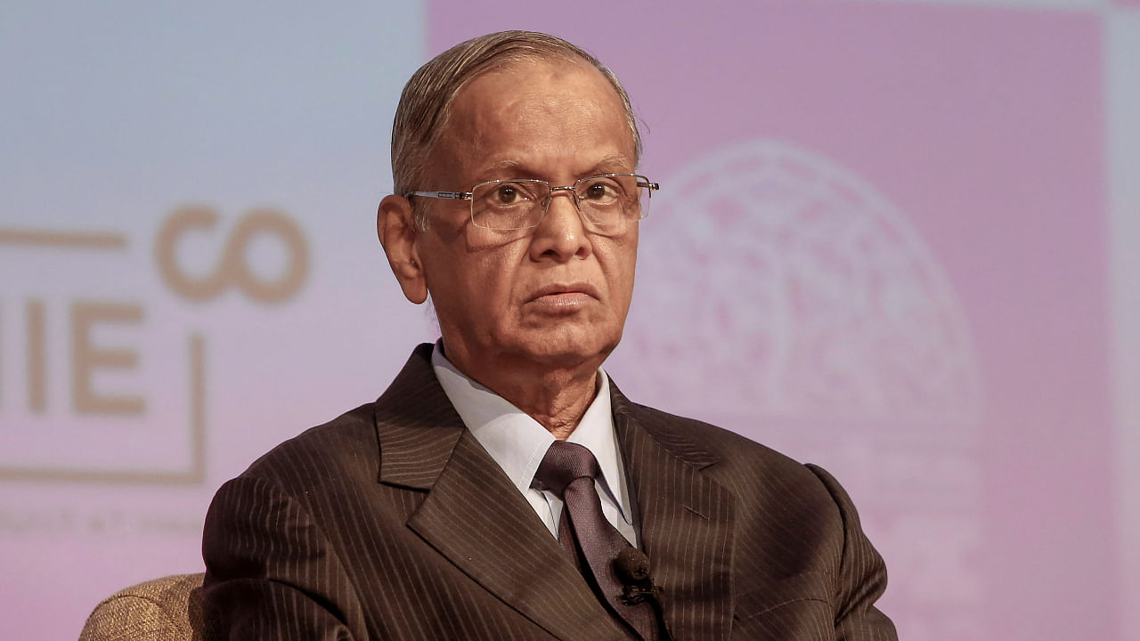 Narayana Murthy at a discussion session on the book “Startup Compass” at IIM Ahmedabad, Friday, Sept. 23, 2022. Credit: PTI Photo