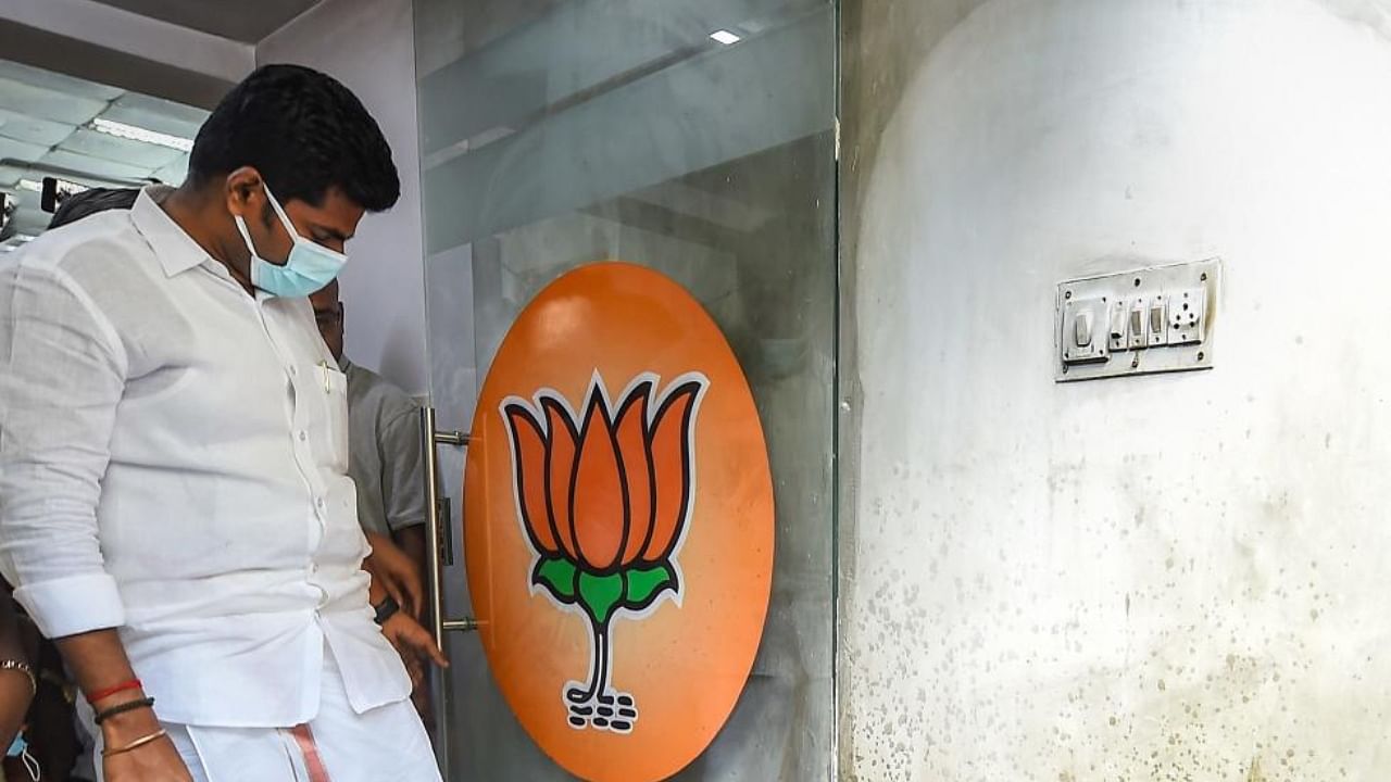 TN BJP chief K Annamalai at the state BJP office. Credit: PTI File Photo