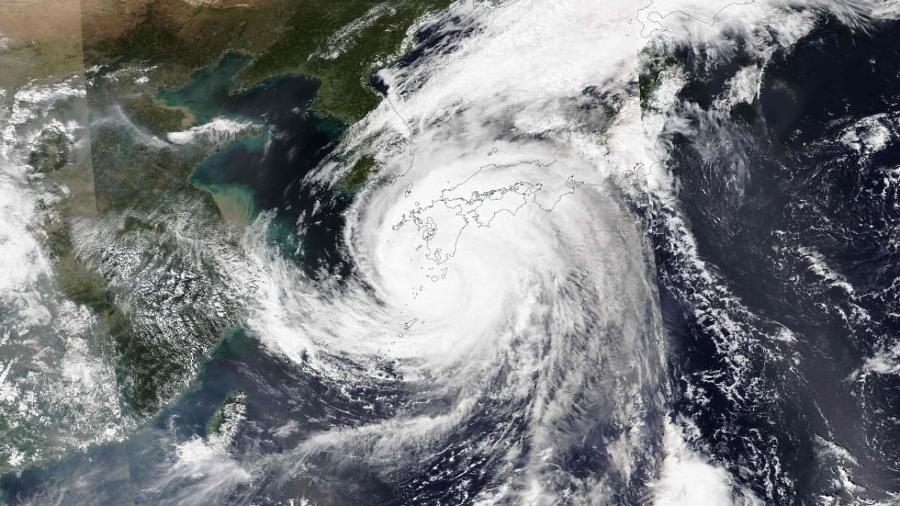 Typhoon Nanmadol, one of the biggest storms to hit Japan in years, killed at least two people and brought ferocious winds and record rainfall to the west of the country on Monday. Credit: AFP/NASA