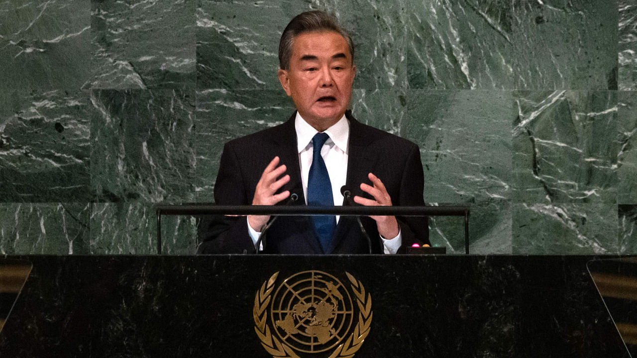 Chinese Foreign Minister Wang Yi addresses the UN General Assembly, September 24, 2022. Credit: AFP Photo