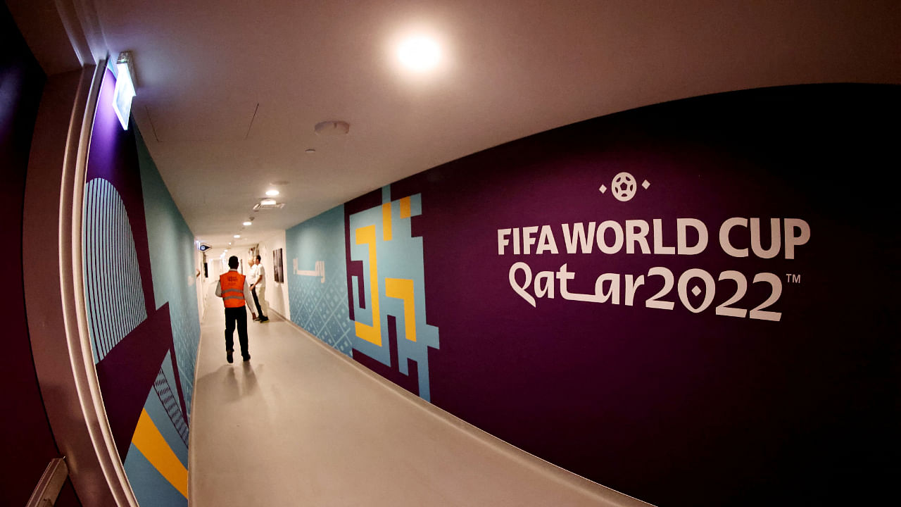 General view inside the Al Thumama Stadium in Doha ahead of the 2022 FIFA World Cup. Credit: Reuters Photo