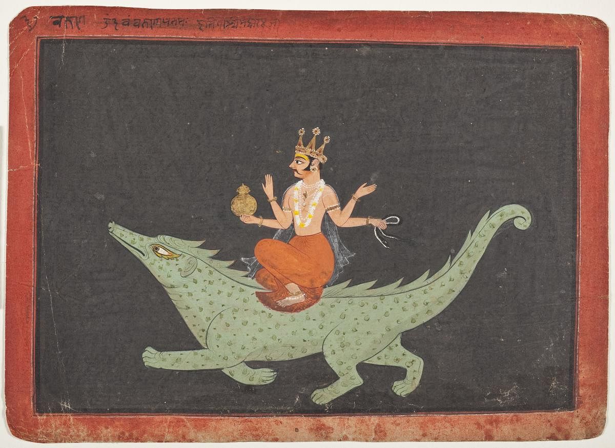 Varuna, the God of Waters, Bundi, Rajasthan (c.1675-1700). Opaque watercolour and gold on paper. (Pic courtesy: Los Angeles County Museum of Art)