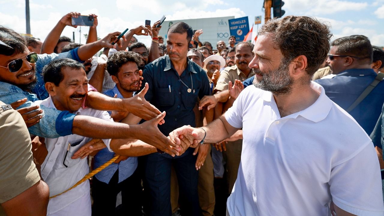 Congress leader Rahul Gandhi during the 17th day of party's 'Bharat Jodo Yatra' in Thrissur. Credit: PTI Photo