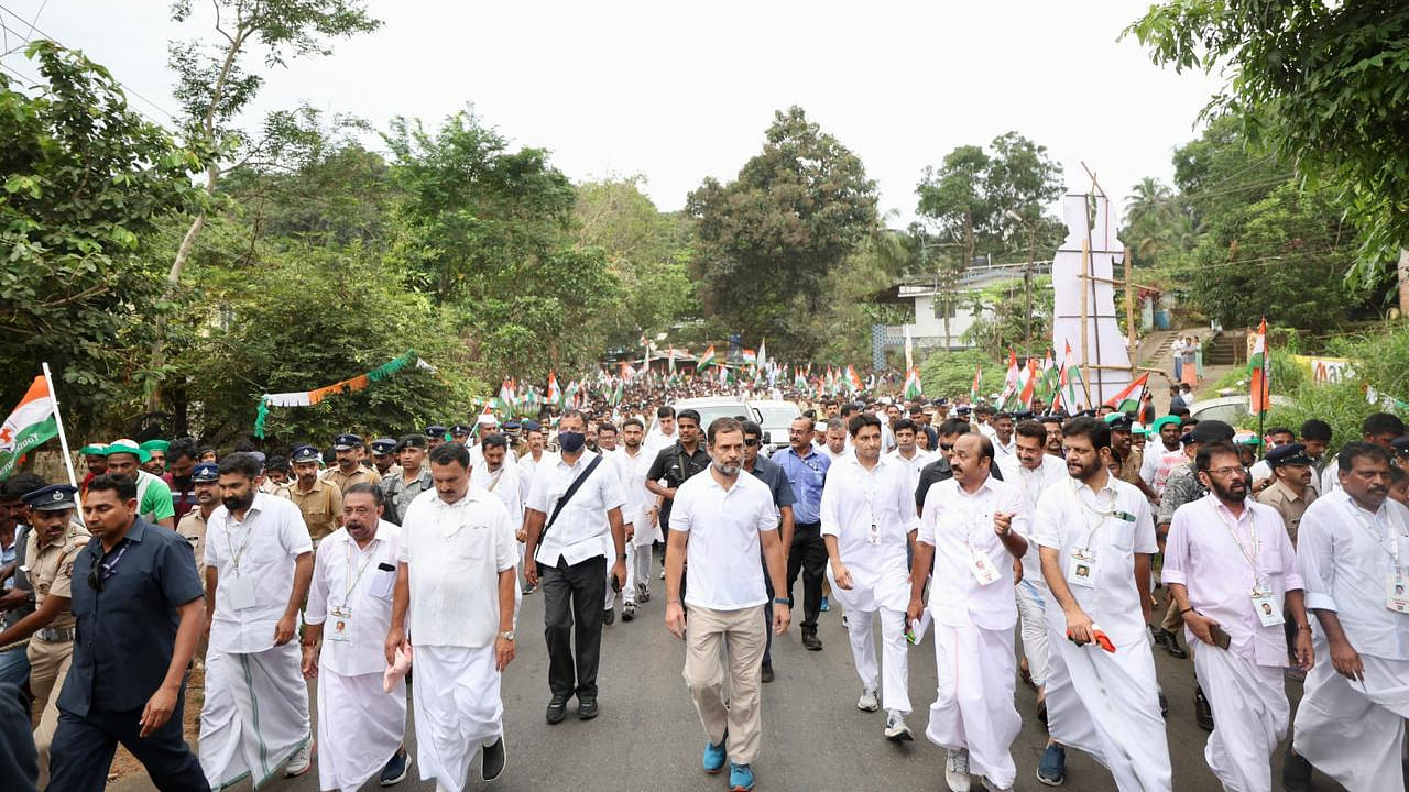The morning leg of the march, which entered its 19th day, will cover 12.3 km and halt at Pattambi. Credit: Twitter/ @INCIndia
