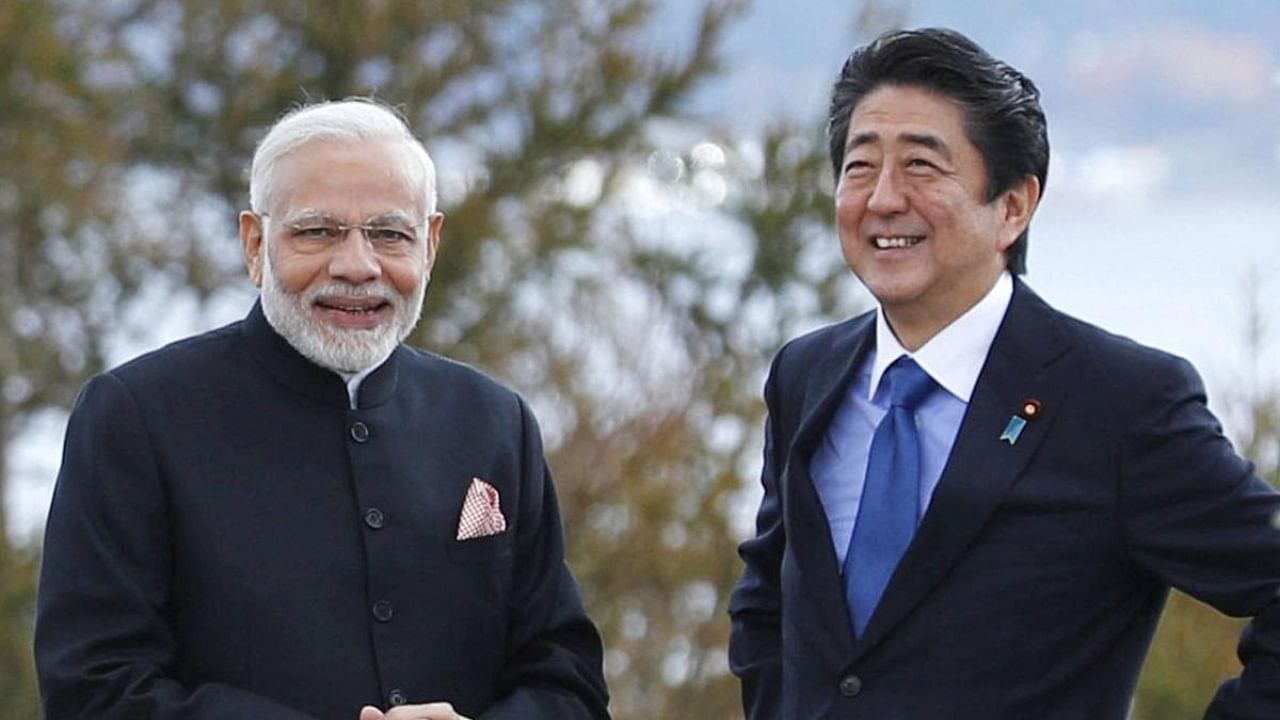 India's Prime Minister Narendra Modi with late former Japanese Prime Minister Shinzo Abe. Credit: AP/PTI Photo