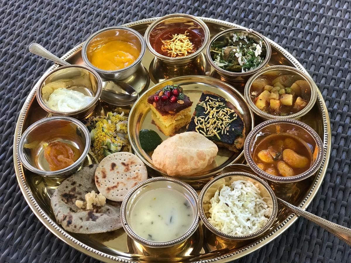 A special Navratri thali consisting 16 items by Rajajinagar-based P B Caterers. 