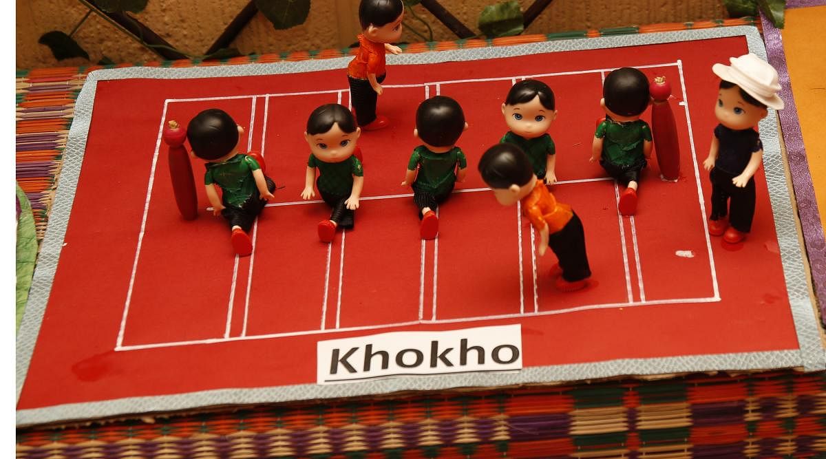 Games like Kho kho and Hulikuri Atta(right) are some of the displays at Padma Udayakumar's residence this year.