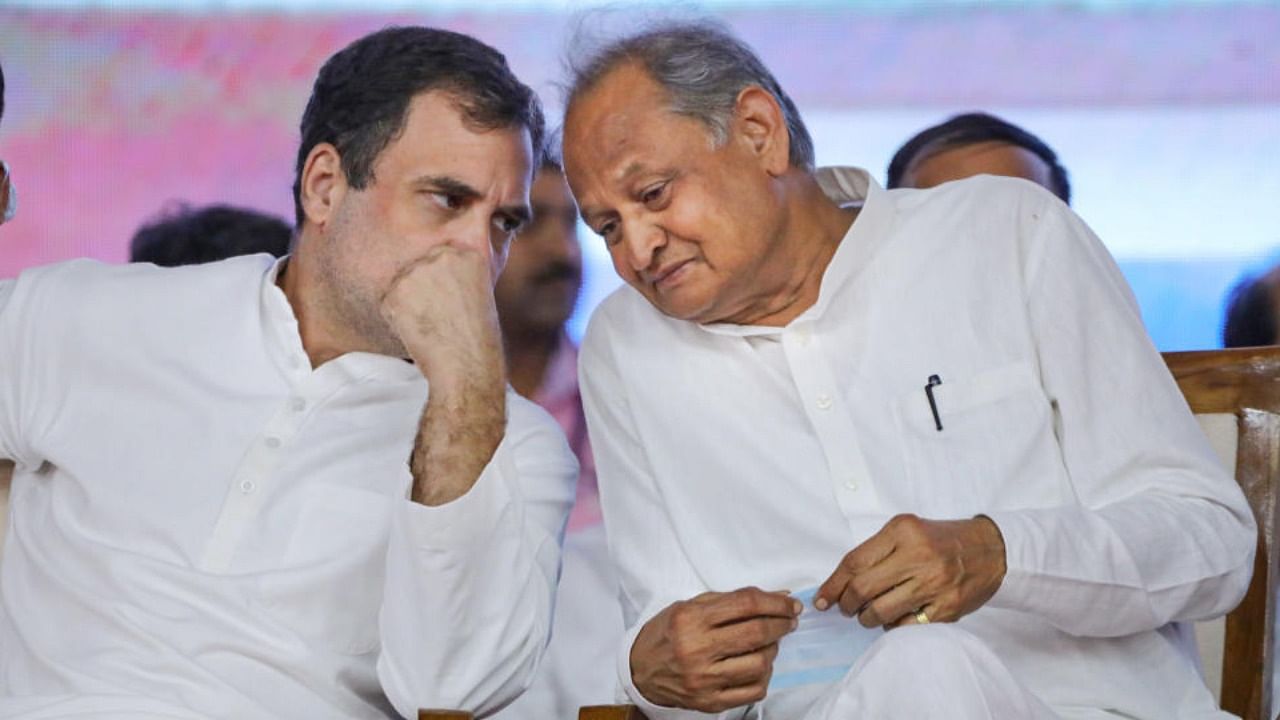  Congress leader Rahul Gandhi with Rajasthan Chief Minister Ashok Gehlot during. Credit: PTI Photo