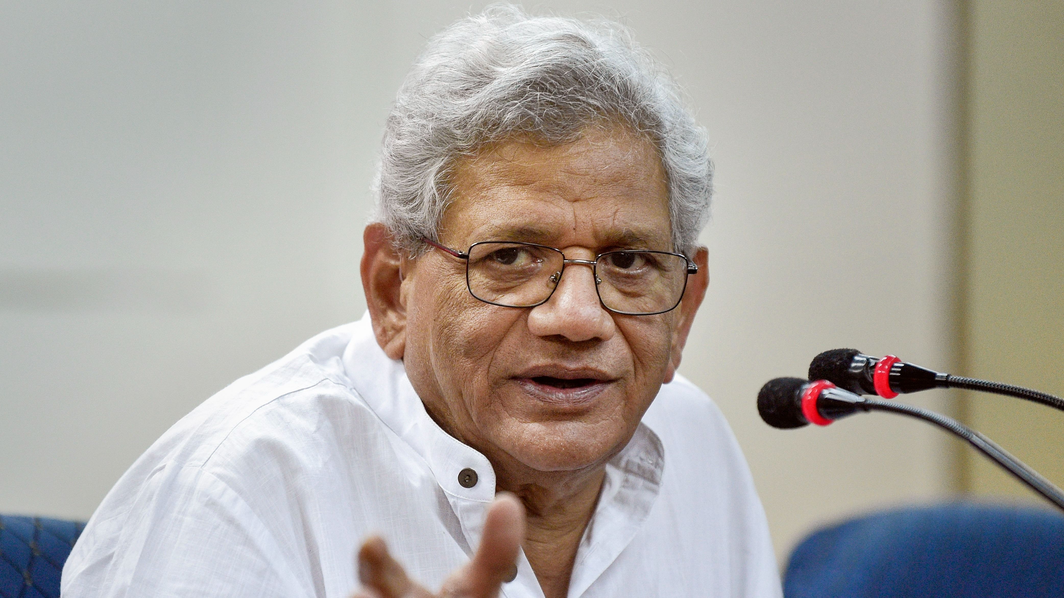RSS was banned thrice after Mahatma Gandhi's assassination. Has anything stopped? The polarisation campaigns of hate and terror, anti-minoritism, genocide of minorities, all these continue," Yechury alleged. Credit: PTI Photo