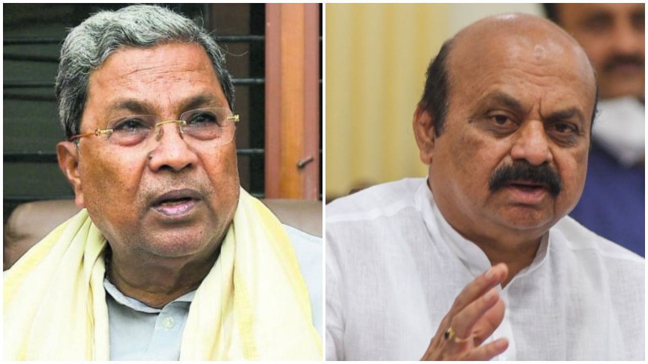 Karnataka Leader of Opposition Siddarmaiah and Karnataka Chief Minister Basavaraj Bommai. Credit: DH Photos