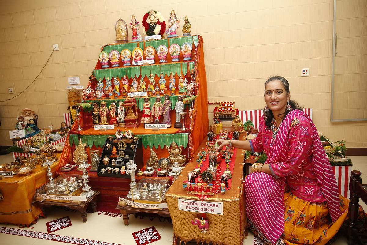 Padma Udayakumar with golu arrangement.
