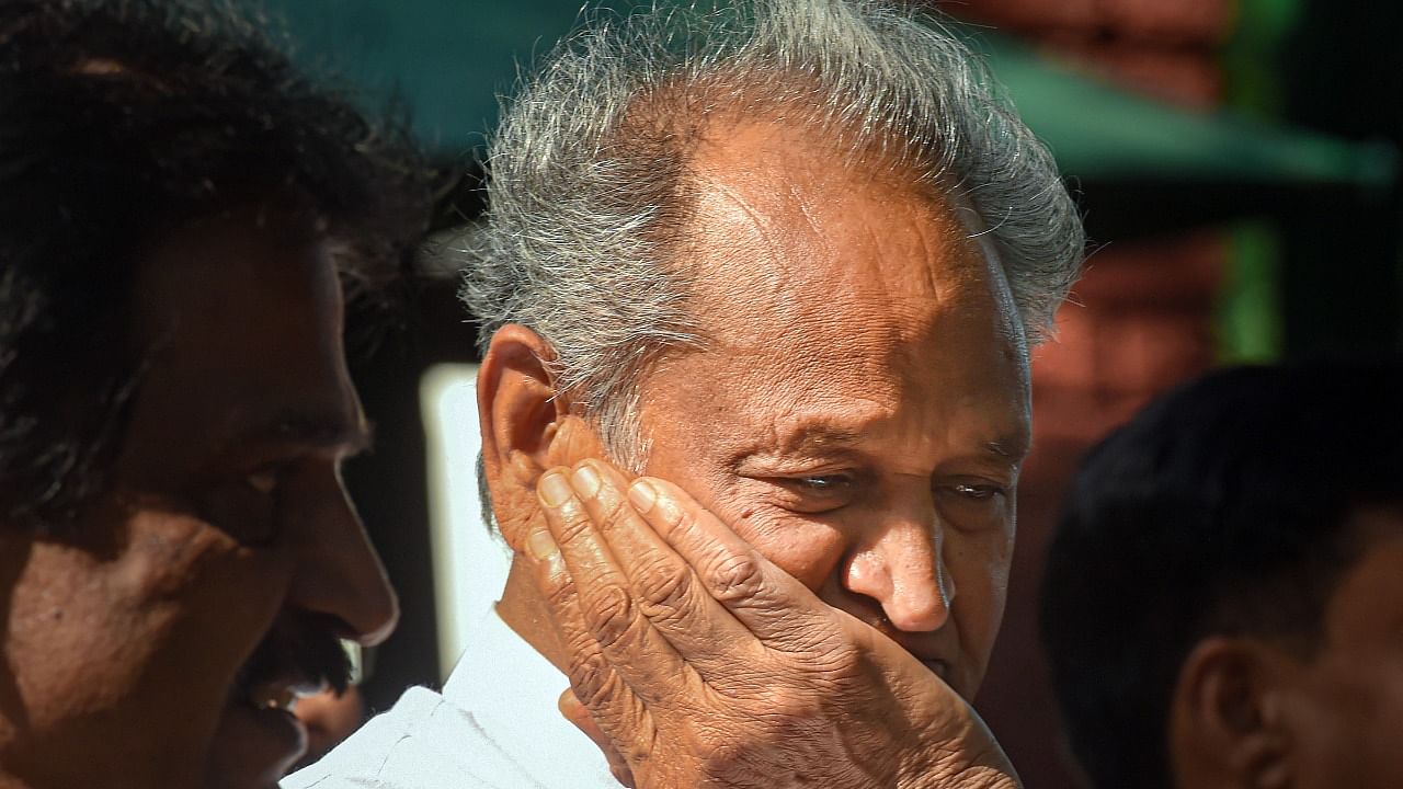 Rajasthan Chief Minister and Congress leader Ashok Gehlot after a meeting with party interim President Sonia Gandhi, at 10 Janpath in New Delhi. Credit: PTI Photo